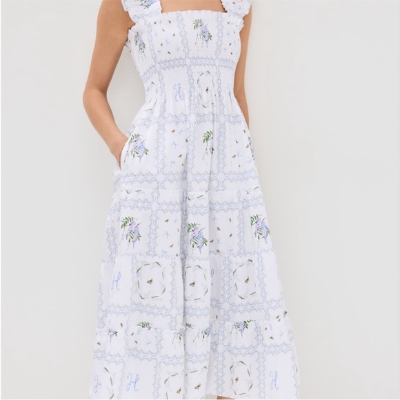 100% Cotton Hill House Home Ellie Nap Dress midi white floral cottagecore M - Picture 7 of 7